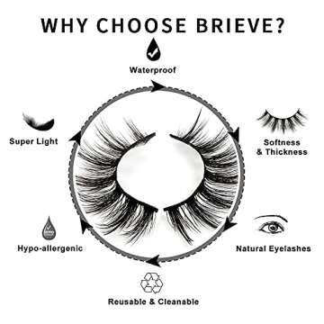 Brieve 18mm 5 Pairs 3D False Eyelashes Pack Fluffy Thick Curled Faux Mink Lashes Strip Lash Natural Look Makeup Tools(3DX05)