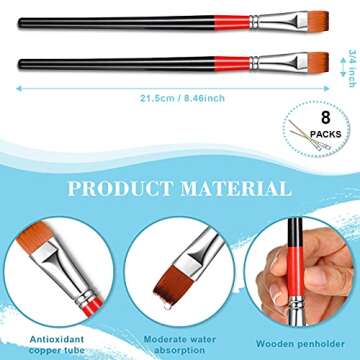 Paint Brush Acrylic Paint Brushes Small Artist Paint Brushes Craft Paint Brushes Art Brush Flat Paint Brush for Acrylic Watercolor Oil Gouache Painting (8, 3/4inch)