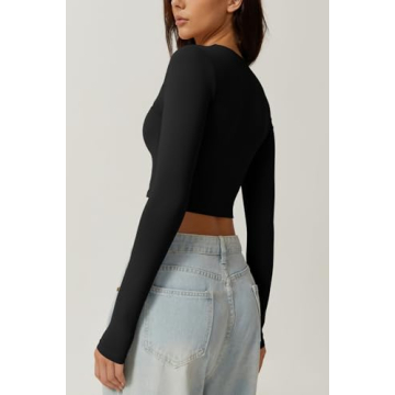 QINSEN Square Neck Long Sleeve Crop Top for Women