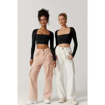 QINSEN Square Neck Long Sleeve Crop Top for Women