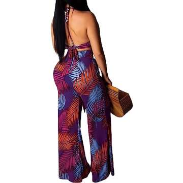 Elegant Two Piece Sets for Women: Tropical Bikini Top and Long Pants