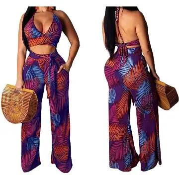 Sexy Summer Two Piece Sets for Women with Tropical Design