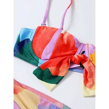 SheIn Women's 3 Piece Graphic Belted Bikini Set Swimsuit and Cover Up Beach Skirt Hot Pink Large