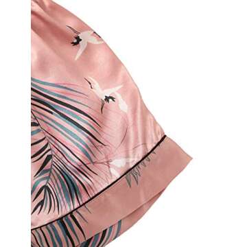 SheIn Women's 7pcs Pajama Set Cami Pjs with Shirt and Eye Mask Pink Crane Small