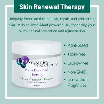 Organic Excellence Skin Renewal Therapy, Vitamin C Face & Neck Cream, Moisturizer to Stimulate Collagen Production and Increase Skin Cell Renewal, Organic Natural Non-Toxic Cruelty-Free 2 oz (57g)