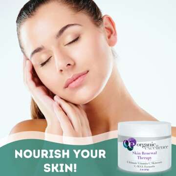 Organic Excellence Skin Renewal Therapy, Vitamin C Face & Neck Cream, Moisturizer to Stimulate Collagen Production and Increase Skin Cell Renewal, Organic Natural Non-Toxic Cruelty-Free 2 oz (57g)