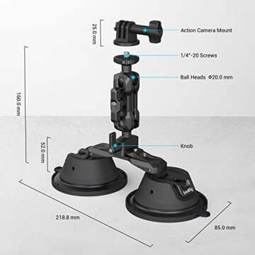 SmallRig Camera Suction Cup Mount, Mount for GoPro, on Car Window, Windshield, for Sony DSLR, Lightw...