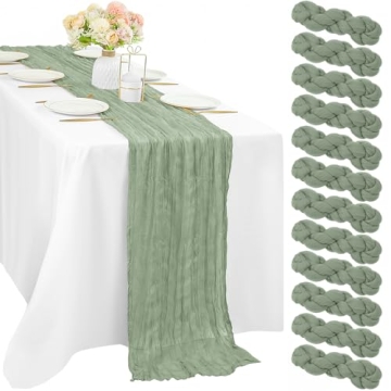 12 Pcs 10FT Sage Green Cheesecloth Table Runner 35 x 120 Inches Long Runner for Tables Gauze Fabric ...
