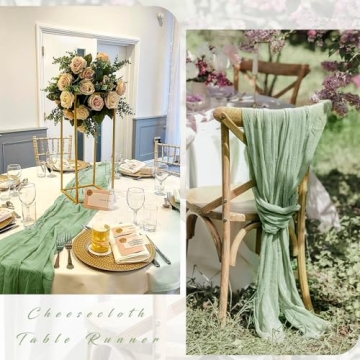 Elegant Sage Green Cheesecloth Table Runners for Events