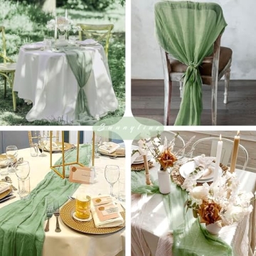 Elegant Sage Green Cheesecloth Table Runners for Events