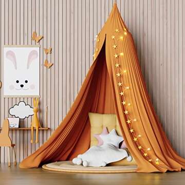 Frideko Bed Canopy, Princess Gauze Mosquito Net+ USB Warm White Star Fairy String Lights & Yellow St...
