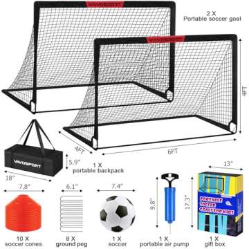 Kids Soccer Goals for Backyard Set - Complete 2 of 6x4 ft Soccer Goal Training Kit