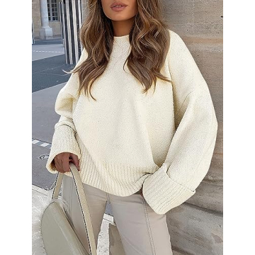 LOGENE Women's Oversized Sweater Crewneck Long Sleeve Soft Fuzzy Knit Pullover Sweaters 2024 Winter Fashion Warm Tops Clothes
