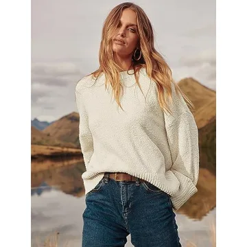 LOGENE Women's Oversized Sweater Crewneck Long Sleeve Soft Fuzzy Knit Pullover Sweaters 2024 Winter Fashion Warm Tops Clothes