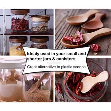 AKOAK 2 Pcs Mini Wooden Spoon with Short Handle, Perfect Small Jar of Jam, Spices, Condiments, Sugar, Honey, Tea Coffee Spoon, Kitchen Accessories (Khaki)