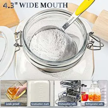 Folinstall 1 Gallon Square Super Wide-Mouth Glass Jars with Airtight Lids, Glass Storage Jars with 2 Measurement Mark, Sturdy Canning Jars with Large Capacity 4100 ML For Overnight Oats