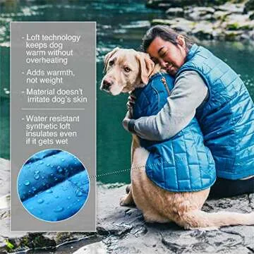 Kurgo Loft Dog Jacket, Reversible Dog Coat, Wear with Harness or Sweater, Water Resistant, Reflective, Winter Coat for Large Dogs (Coastal Blue, L)