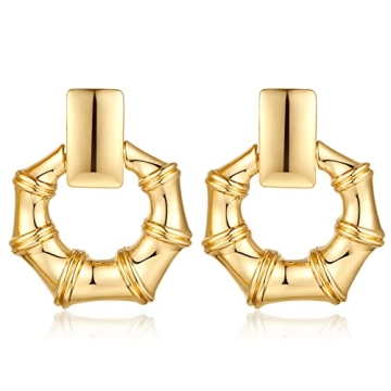 HESSAWELL Gold Hoop Dangle Earrings for Women Polished Hoop Drop Earrings for Birthday Jewelry