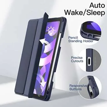 JETech Case for iPad Air 11-Inch M3/M2 (2025/2024), iPad Air 5/4 (2022/2020 5th/4th) with Pencil Holder, Clear Transparent Back Slim Stand Shockproof Tablet Cover, Auto Wake/Sleep (Deep Navy)