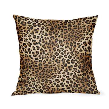 Brown Leopard Throw Pillow Cover - 2 Pcs Cheetah Pillow Case 20x20 inch Cotton Soft Animal Print Pil...