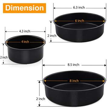 Round Cake Pan Set - 4” & 6” & 8”, P&P CHEF 3-Piece Cake Baking Pan for Birthday Weeding Layer...