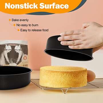 Round Cake Pan Set - 4” & 6” & 8”, P&P CHEF 3-Piece Cake Baking Pan for Birthday Weeding Layer Cakes, Stainless Steel Core with Nonstick Coatings for Durable Use & Easy Release, Leakproof, Black