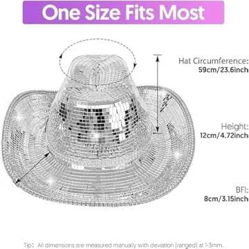 MACADAM Silver Cowboy hat Sequin Cowboy Hats,Disco Ball Silver Rhinestone Cowboy hat (US, Alpha, Large, X-Large)