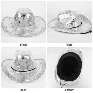 MACADAM Silver Cowboy hat Sequin Cowboy Hats,Disco Ball Silver Rhinestone Cowboy hat (US, Alpha, Large, X-Large)