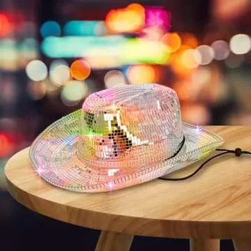 MACADAM Silver Cowboy hat Sequin Cowboy Hats,Disco Ball Silver Rhinestone Cowboy hat (US, Alpha, Large, X-Large)