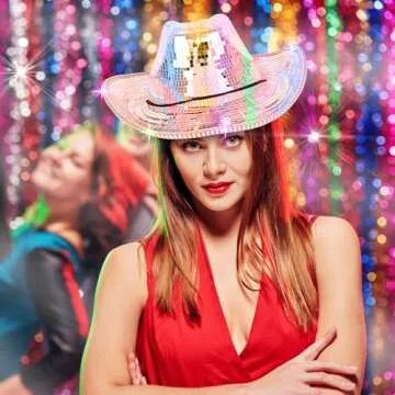 MACADAM Silver Cowboy hat Sequin Cowboy Hats,Disco Ball Silver Rhinestone Cowboy hat (US, Alpha, Large, X-Large)