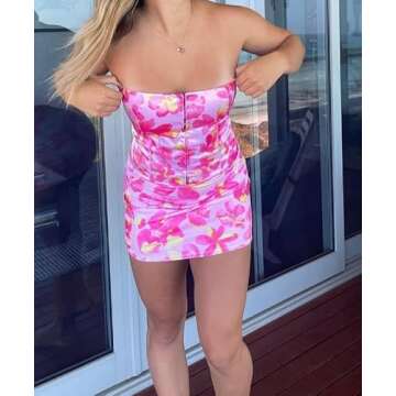 Sexy Strapless Off Shoulder Floral Mini Dress Sleeveless Bodycon Runched Tube Dress Backless Party Club Short Dress