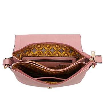 ALYSSA Double Compartment Large Flapover Crossbody Bag (Dusty Pink)