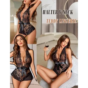 Avidlove Lace Teddy: Halter V Neck One Piece Lingerie Nightgown