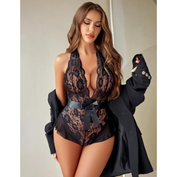 Avidlove Lace Teddy: Halter V Neck One Piece Lingerie Nightgown