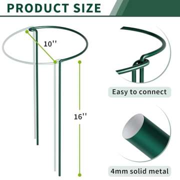 SORANGEUN 10 Pack Peony Cages and Supports, 10" (W) x 16"(H) Plant Support, Heavy-Duty Metal Plant S...