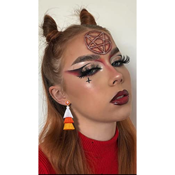 NLCAC Halloween Beaded Ghost Candy Corn Tassel Earrings