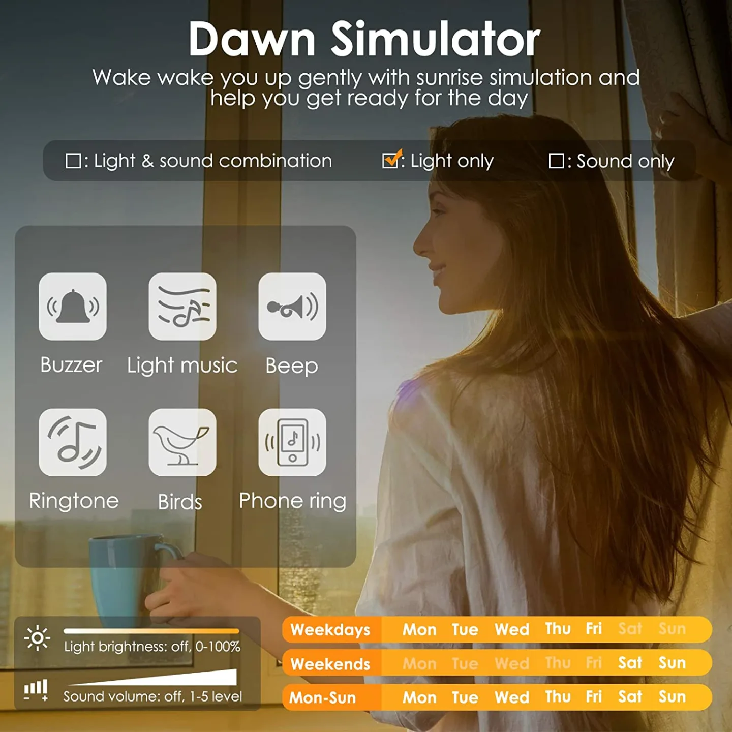 Sunrise Alarm Clock with USB Charger and Night Light