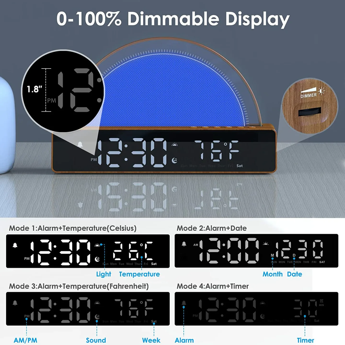 Sunrise Alarm Clock with USB Charger and Night Light