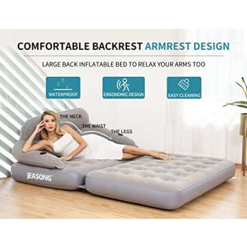 JEASONG Inflatable Chair Air Couch with Air Pump, Camping Air Mattress Blow Up Inflatable Sofa Bed w...
