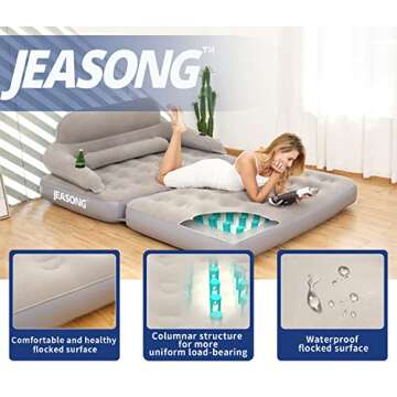 JEASONG Inflatable Chair Air Couch with Air Pump, Camping Air Mattress Blow Up Inflatable Sofa Bed with Backrest, Multi-Mode Use, Easy to Storage