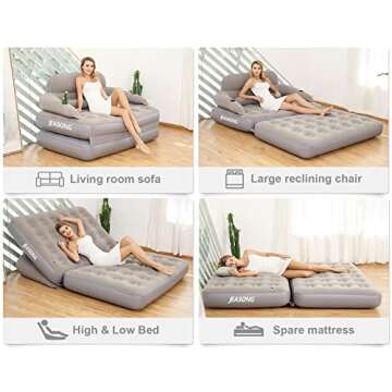 JEASONG Inflatable Chair Air Couch with Air Pump, Camping Air Mattress Blow Up Inflatable Sofa Bed with Backrest, Multi-Mode Use, Easy to Storage