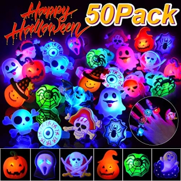 Coluans Halloween Treats: 50Pcs LED Light-Up Rings for Kids