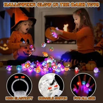50Pcs Halloween LED Light Up Rings for Kids