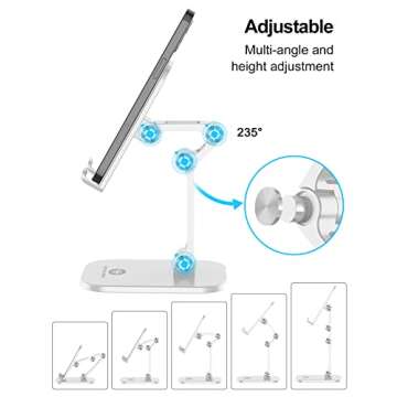 OCYCLONE Phone Stand - Height & Angle Adjustable Cell Phone Stand for Desk - White