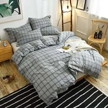 M&Meagle 3 Pieces Grey Grid Duvet Cover Queen - Stylish Comfort
