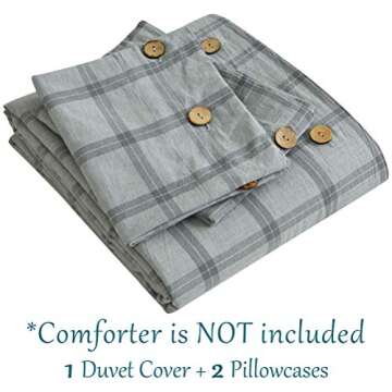 M&Meagle 3 Pieces Grey Grid Duvet Cover Queen - Stylish Comfort