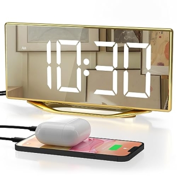 Alarm Clock for Bedroom, Modern Digital Clock for Living Room, 8.7" LED Mirror Alarm Clock with 2 US...