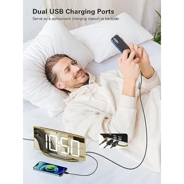 8.7" LED Mirror Alarm Clock with USB Chargers and Snooze