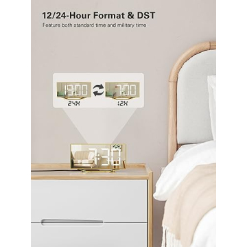 8.7" LED Mirror Alarm Clock with USB Chargers and Snooze