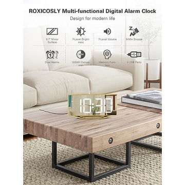 8.7" LED Mirror Alarm Clock with USB Chargers and Snooze